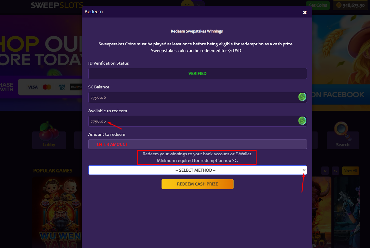 How Can I Redeem My Prize At SweepSlots Sweepslots
